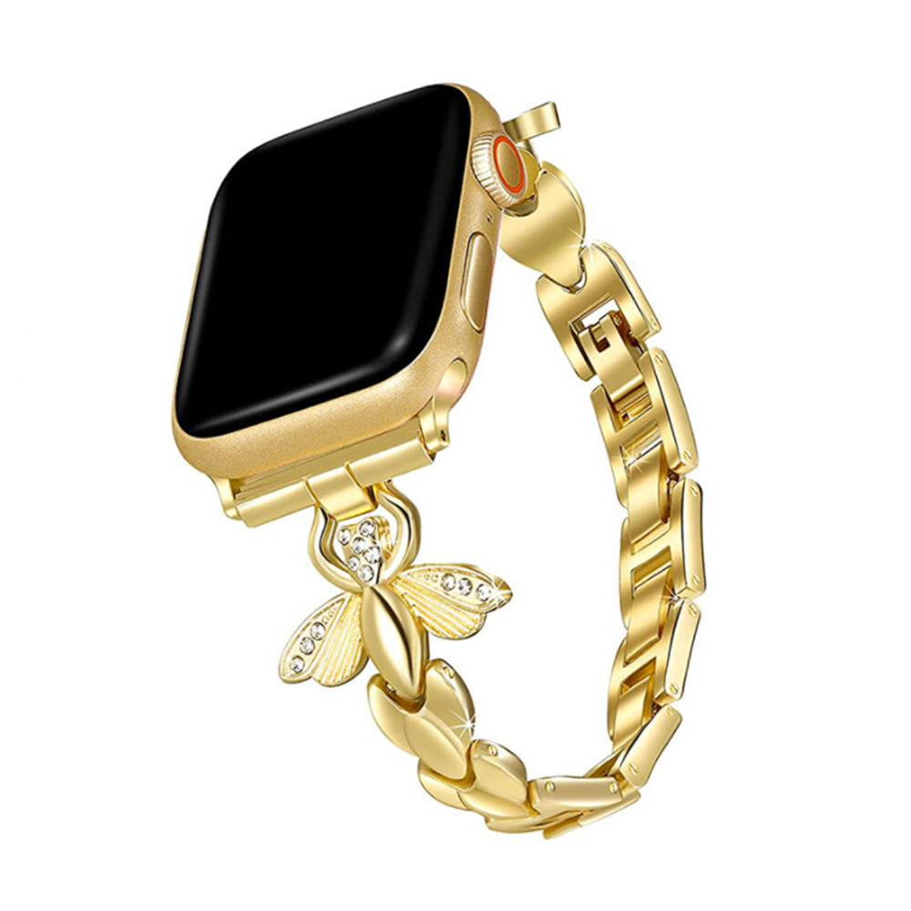 Štýlový remienok s kamienkami a motýľom na Apple Watch - Gold Veľkosť: 38/40/41/42mm, Farba: Gold