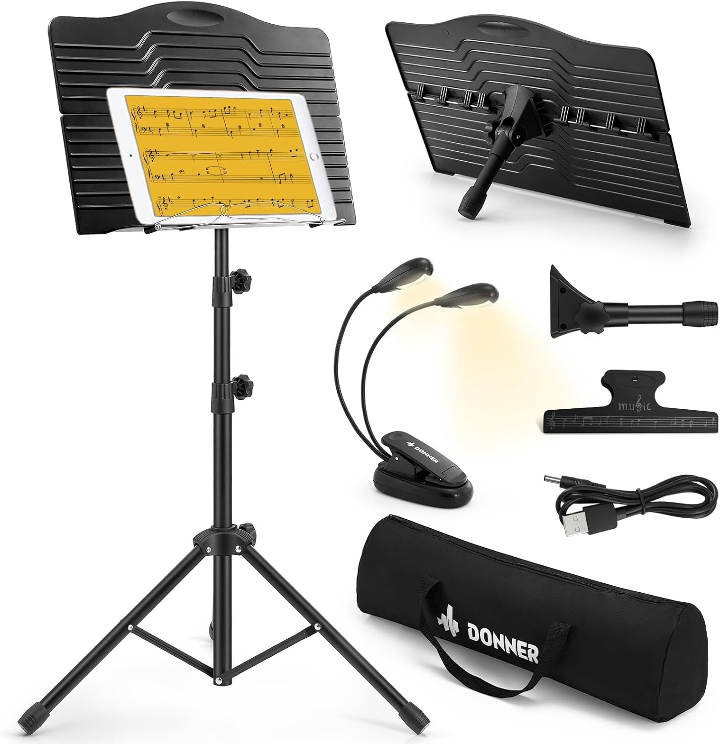 DONNER DMS-1 Adjustable Folding Music Stand With Carrying Bag Black
