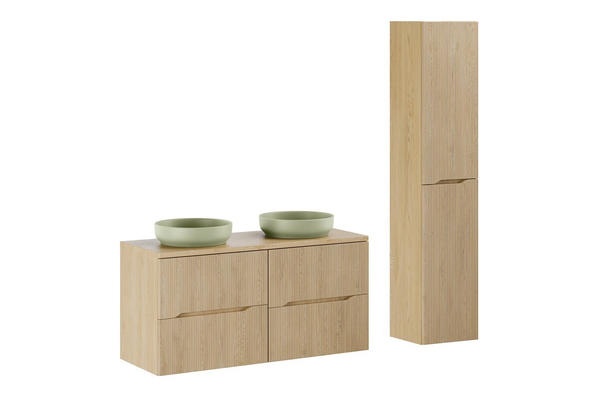 Koupelnová sestava Nordic River s deskou, umyvadly a skříňkami 120 cm dub cremona