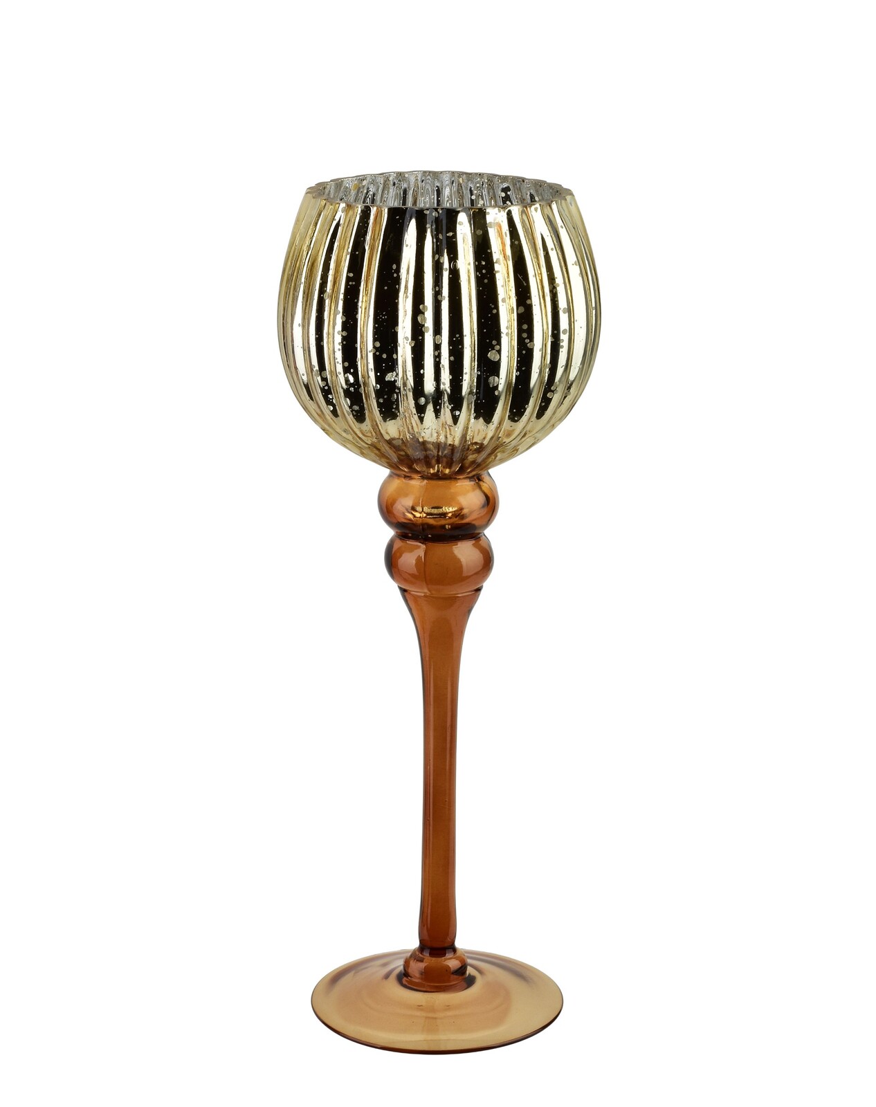 Skleněný svícen DONNA 35 cm hnědý/zlatý