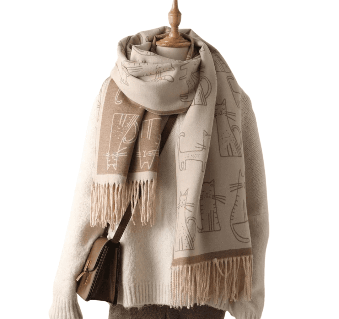 Veľká šál s mačkami - rôzne farby Farba: bleděmodrá-béžová