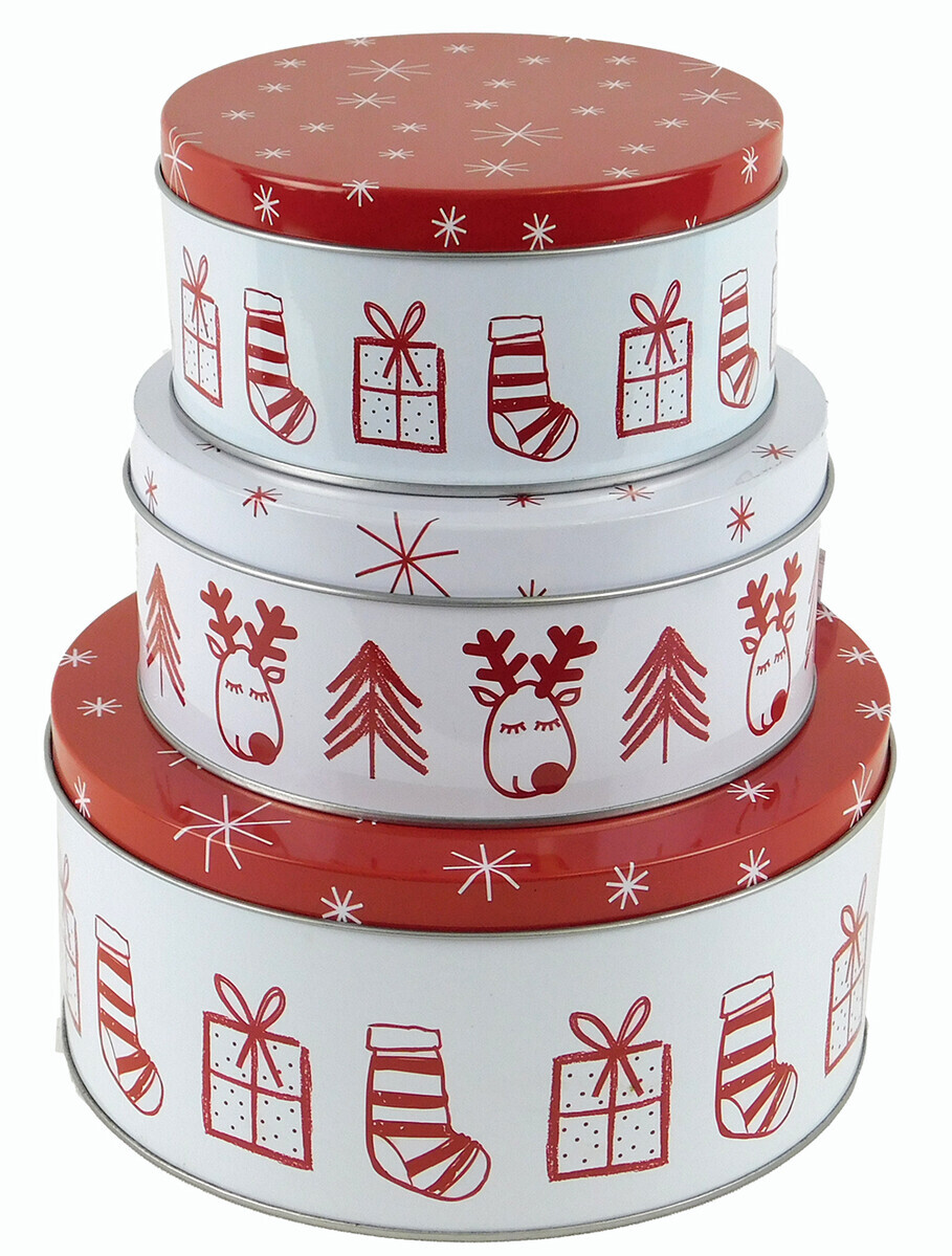 MAKRO - Dóza vianočná okrúhla 3ks, 19,5x9cm, 15,5x7cm, 13,5x6,5cm