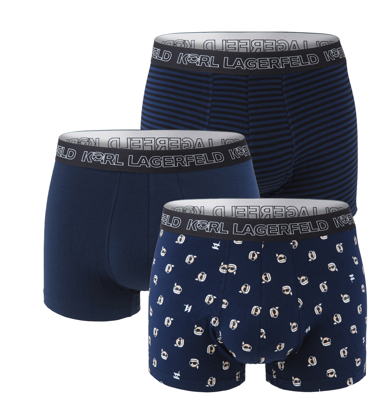KARL LAGERFELD - boxerky 3PACK organic cotton Ikon mini KARL dark blue & stripe color