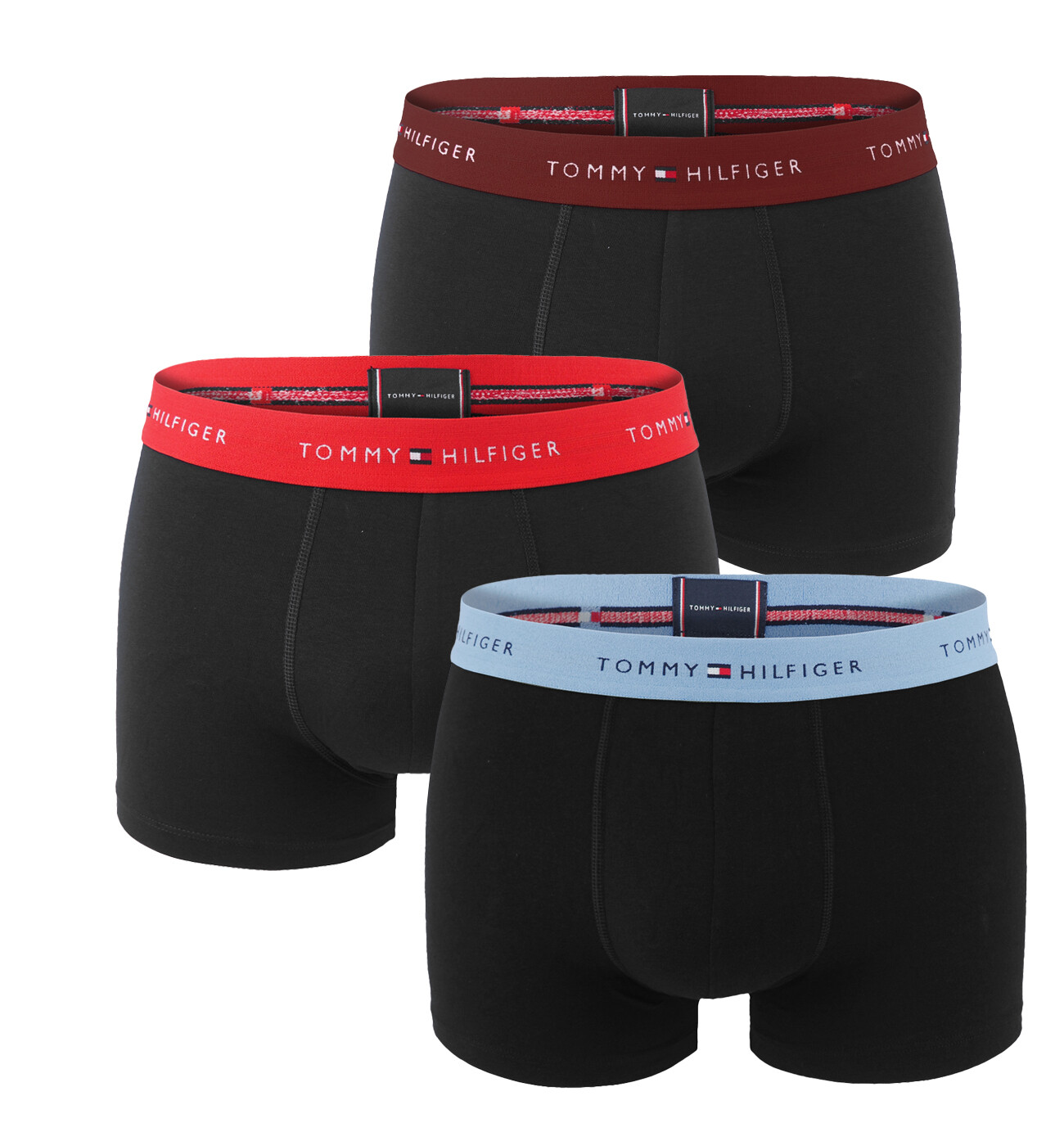 TOMMY HILFIGER - boxerky 3PACK eco firiendly signature cotton essentials black / red & blue waist