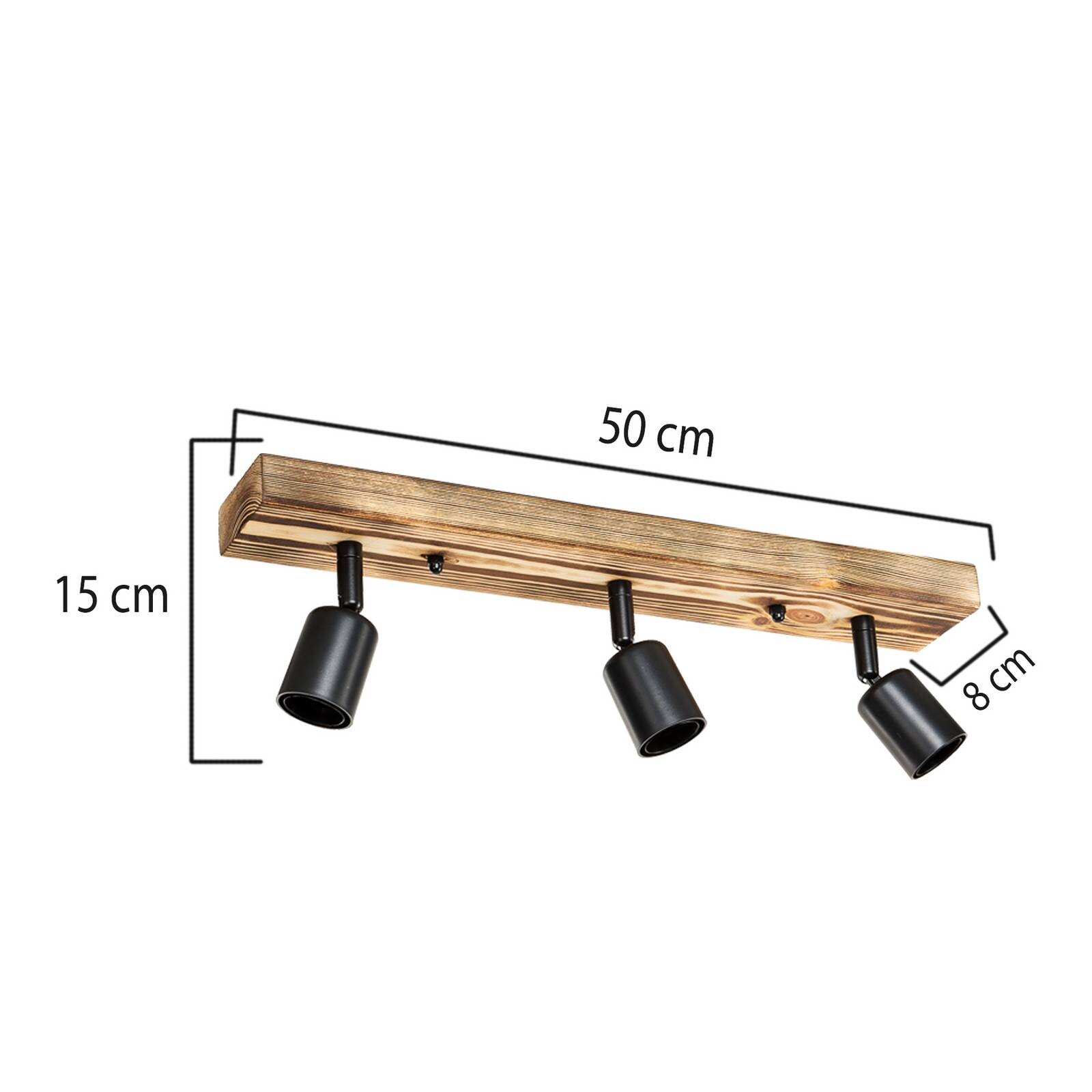 Stropné bodové svetlá Duarte, 3-pl., farba dreva/čierna, drevo