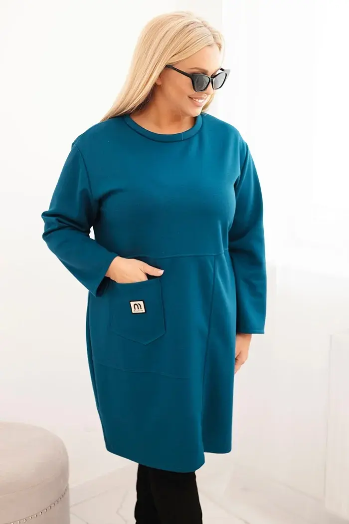 Kesi Włoski Dámska sukňa Plus Size s vreckom a 3/4 rukávom maslová morská