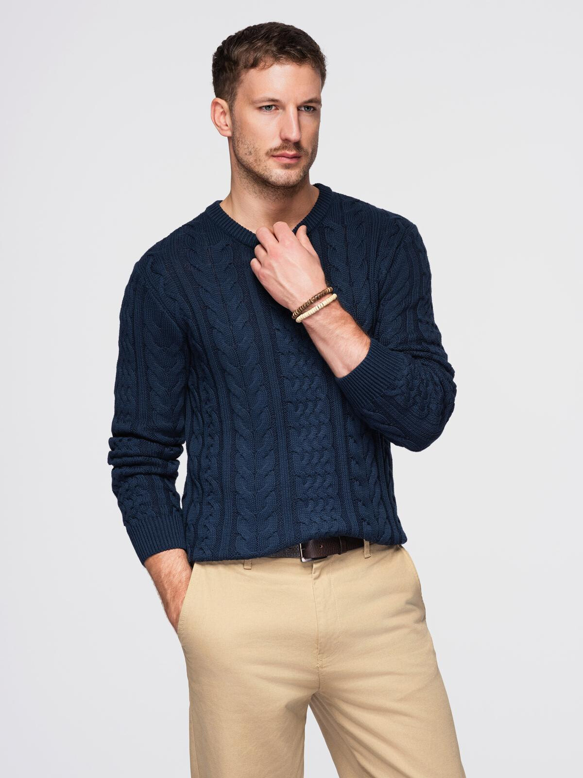 Ombre Men's elegant sweater with interesting weave - navy blue