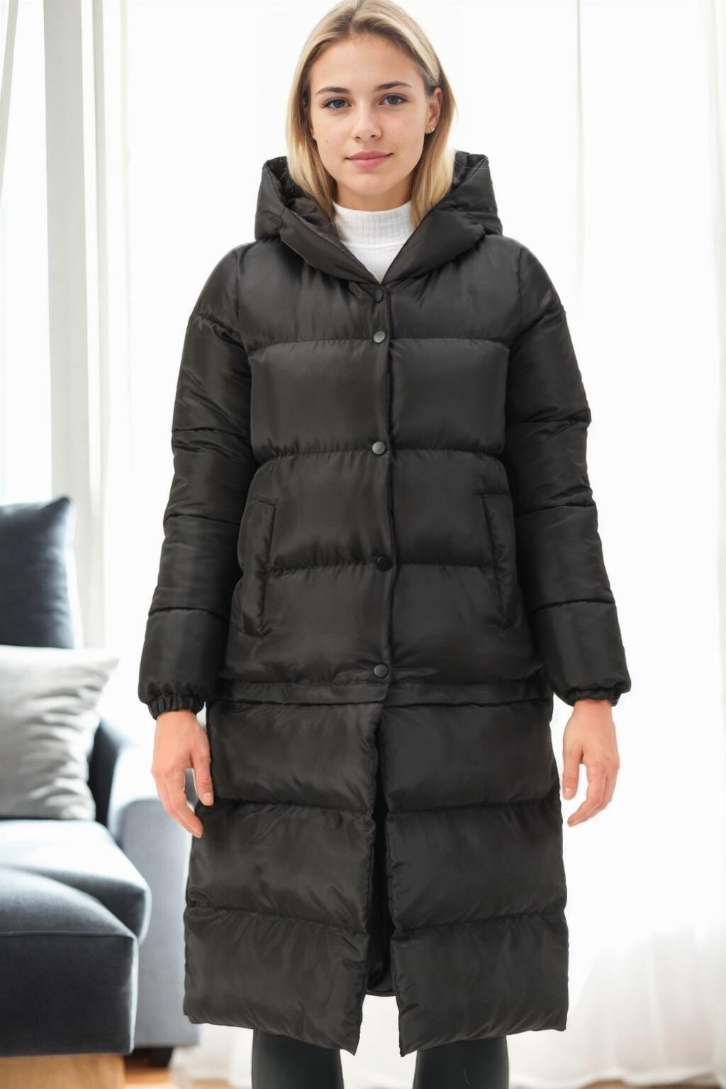 Z9772 DEWBERRY SHORTENED WOMEN'S COAT-BLACK