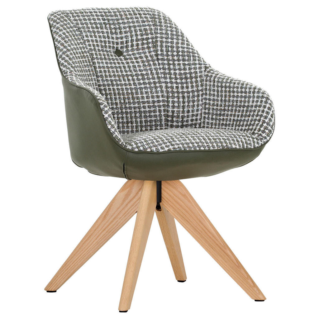 Novel STOLIČKA S PODRÚČKAMI, ženilka, vzhľad kože, farba duba, olivovozelená, biela