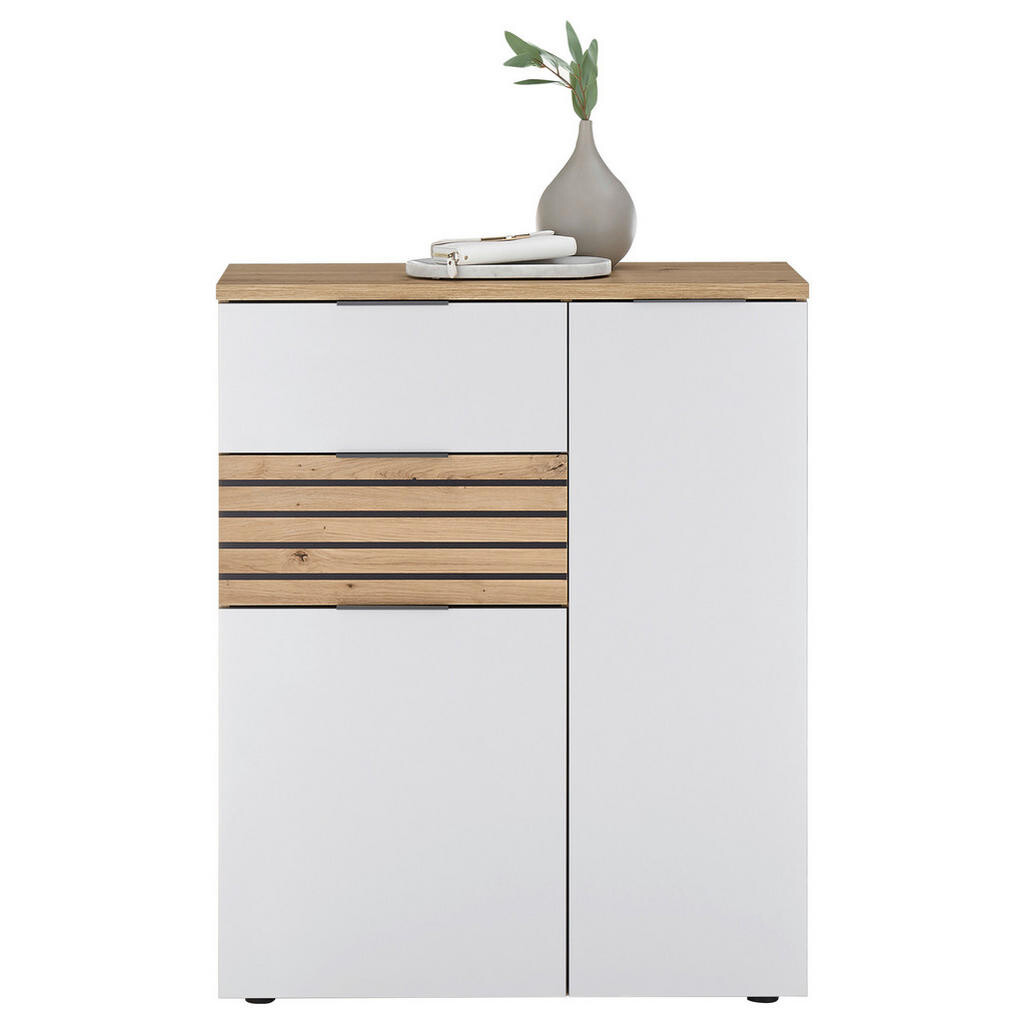 MID.YOU KOMODA, biela, tmavosivá, dub artisan, 85/105/38 cm