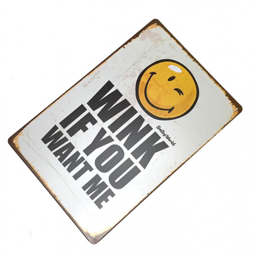 Plechová ceduľa Wink - biela