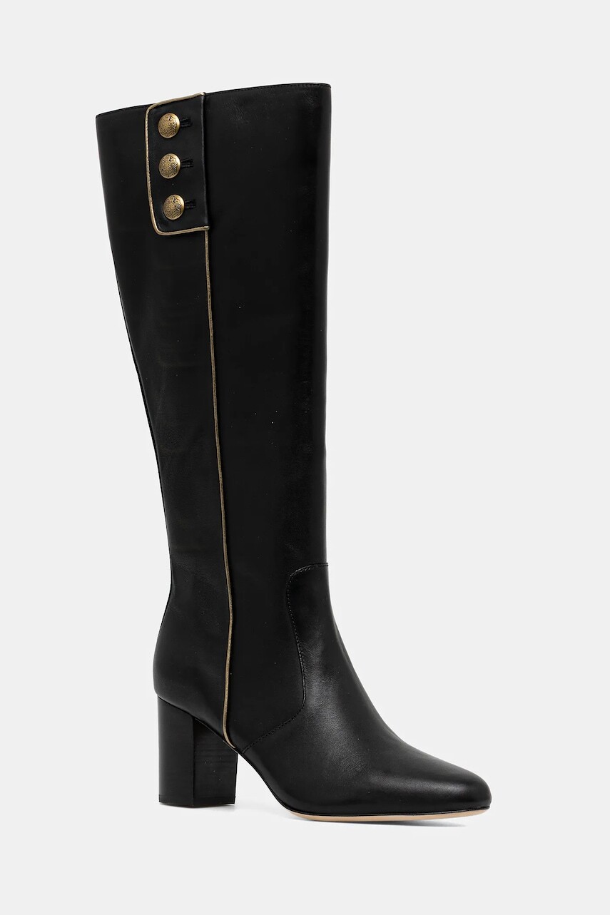 Kožené čižmy Lauren Ralph Lauren Kenndi Tl Hl čierna farba, na podpätku, 802980067001