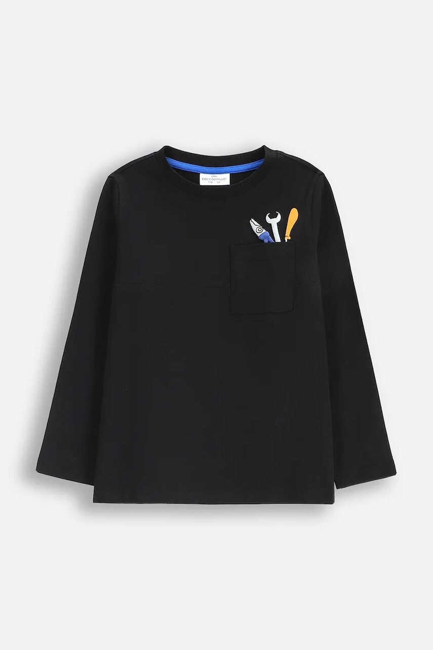 Detská bavlnená košeľa s dlhým rukávom Coccodrillo čierna farba, s potlačou, CITY BUILDER BOY KIDS