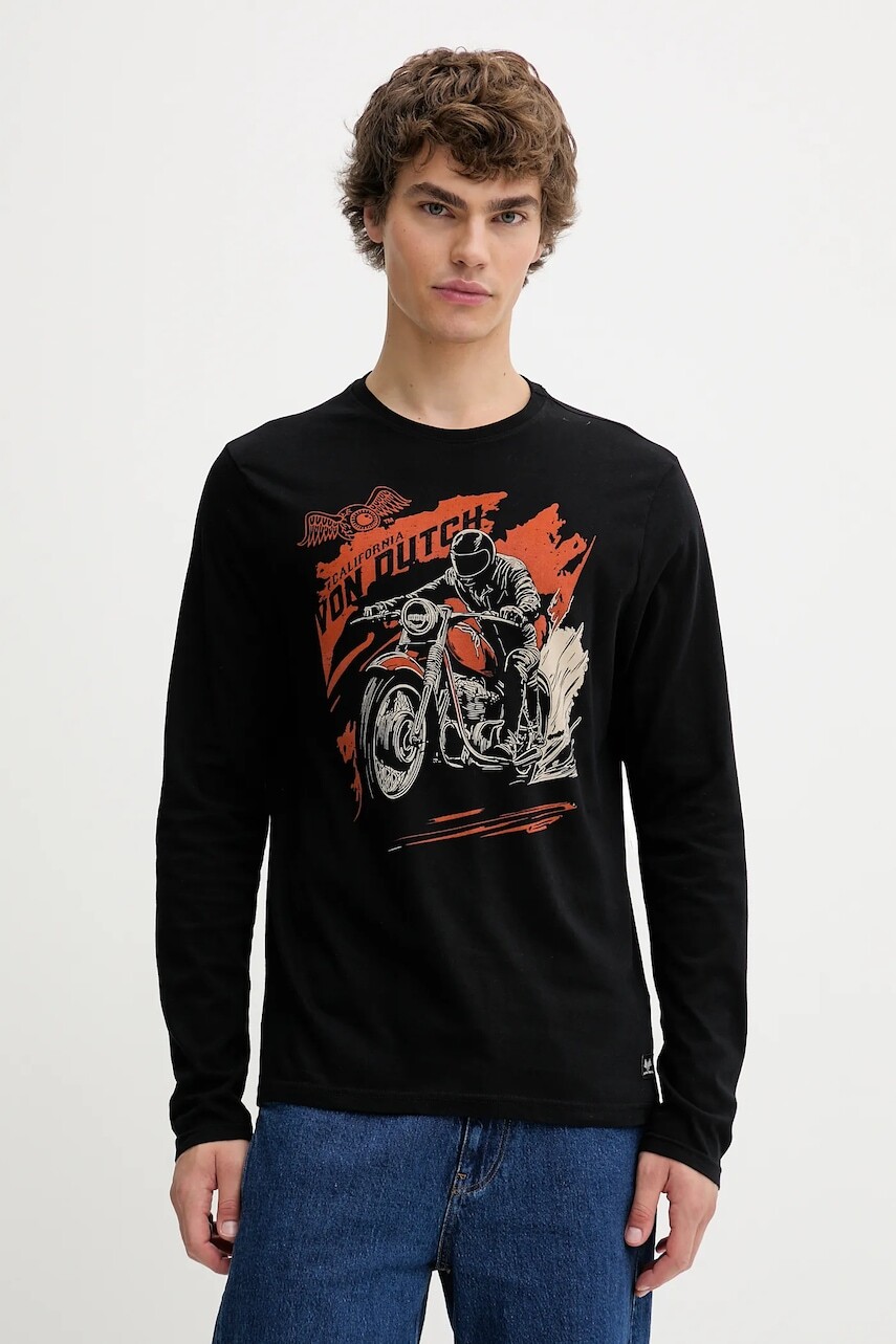 Bavlnené tričko s dlhým rukávom Von Dutch čierna farba, vzorované, VD.1.TRL.SWIFT