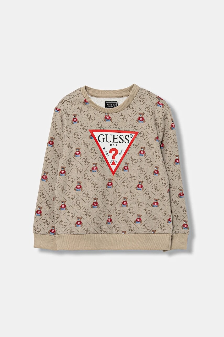 Detská bavlnená mikina Guess béžová farba, vzorovaná, N5BQ05 KAD74