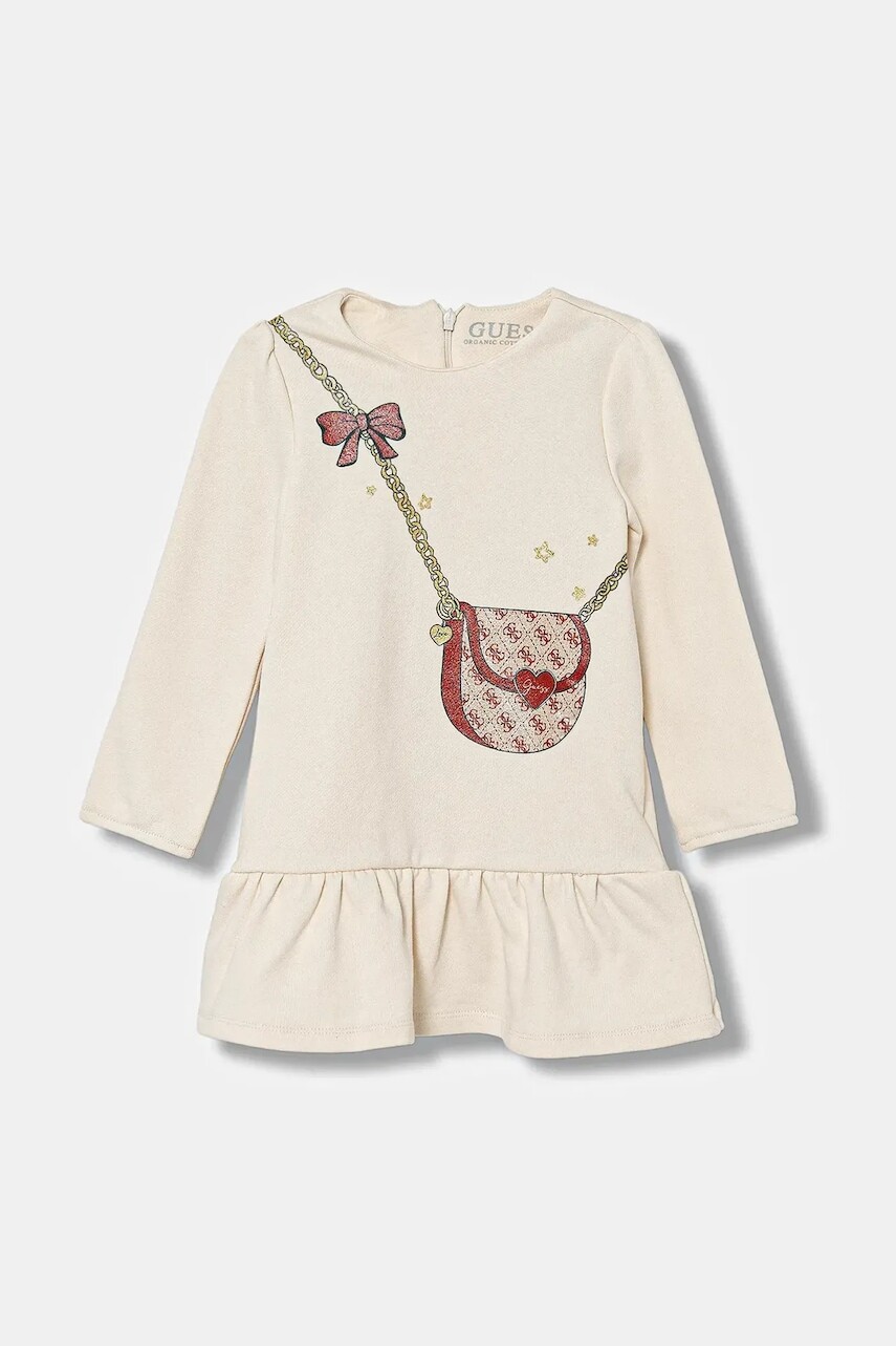 Dievčenské bavlnené šaty Guess béžová farba, mini, áčkový strih, K5BK21 KAD74