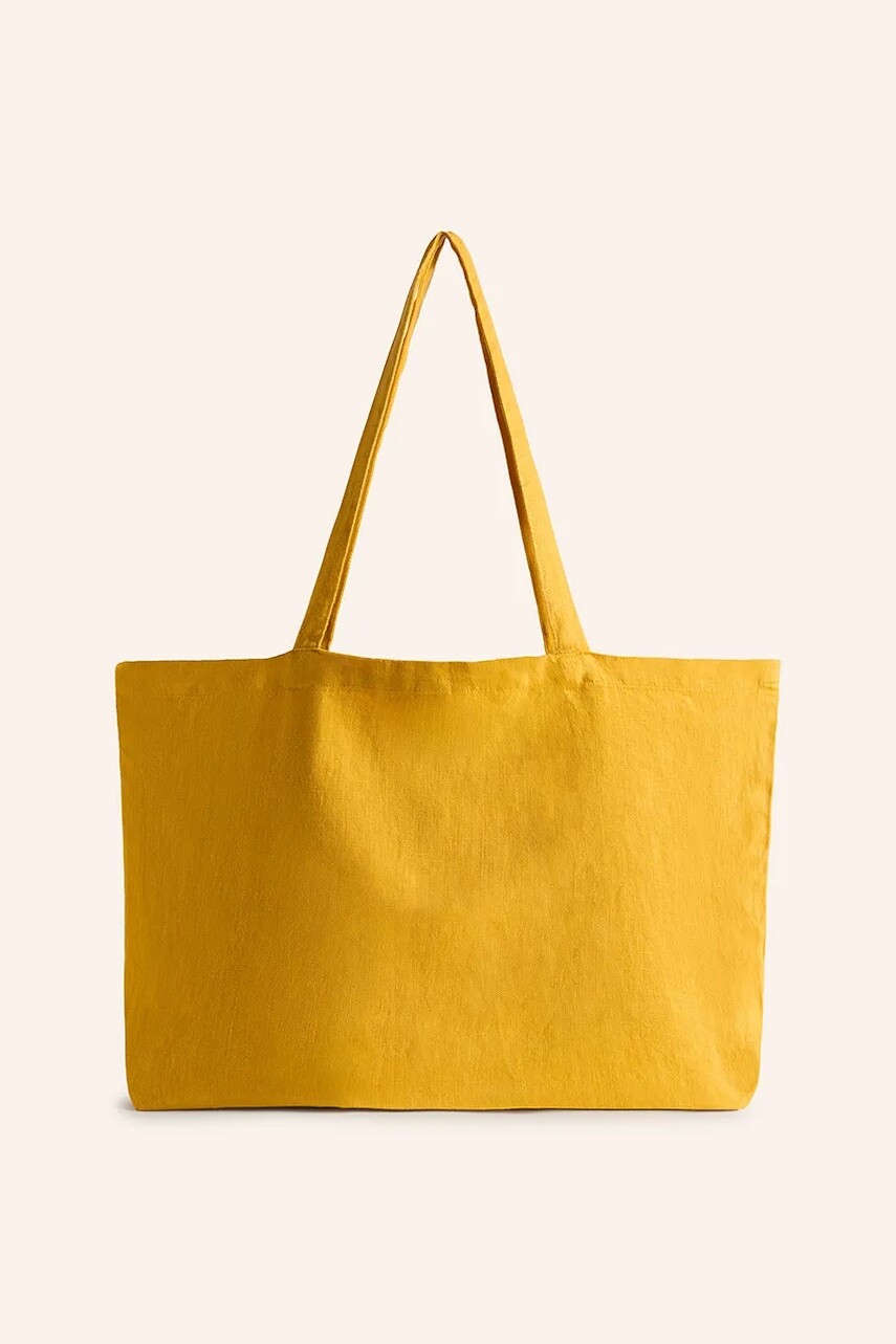 Ľanová plážová taška Calma House Lino 46 x 19 x 40 cm žltá farba