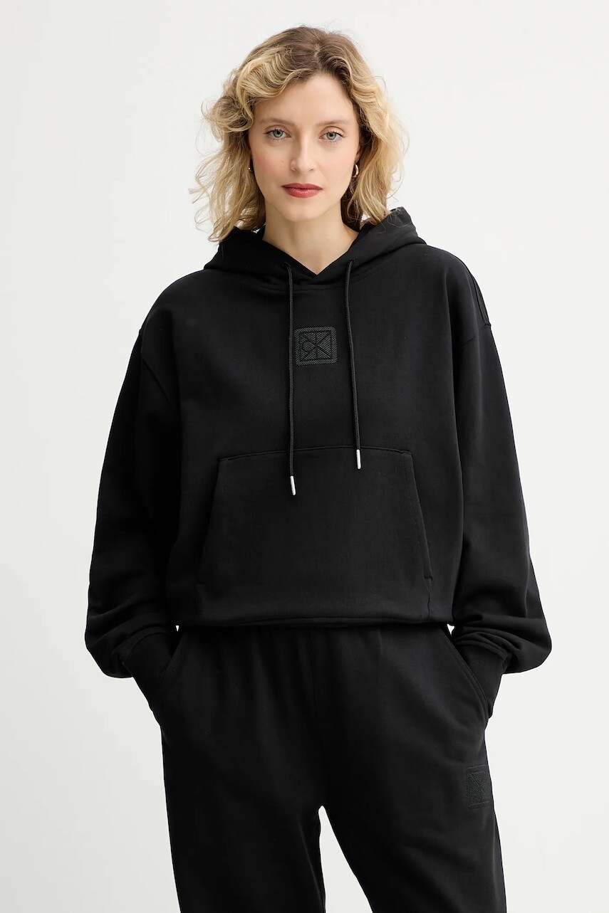 Mikina Calvin Klein čierna farba, s kapucňou, jednofarebná, LV044D204G