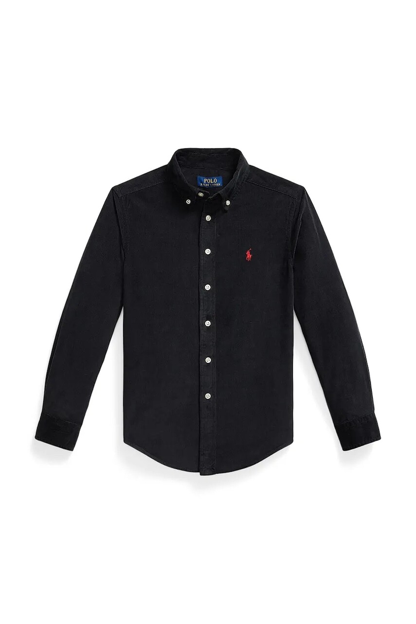 Detská bavlnená košeľa Polo Ralph Lauren čierna farba, 323878888008