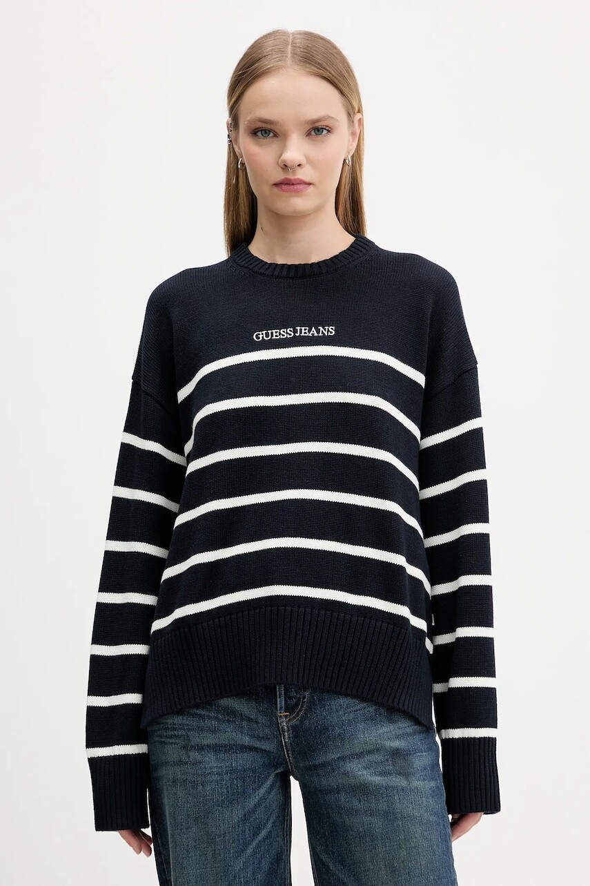 Bavlnený sveter Guess Jeans tmavomodrá farba, ľahké, W5BR03 Z3HM1