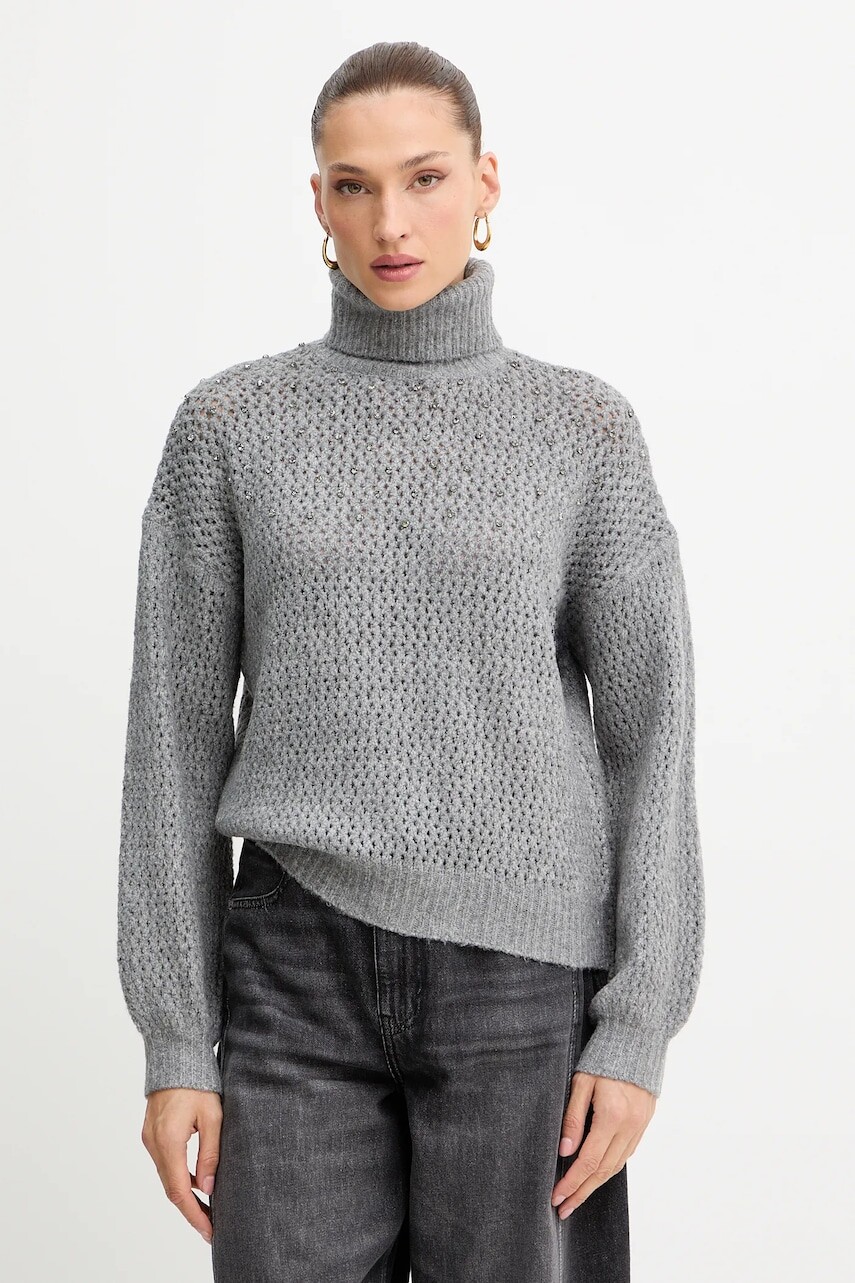 Sveter Fracomina šedá farba, s rolákom, FS25WT7009K45701