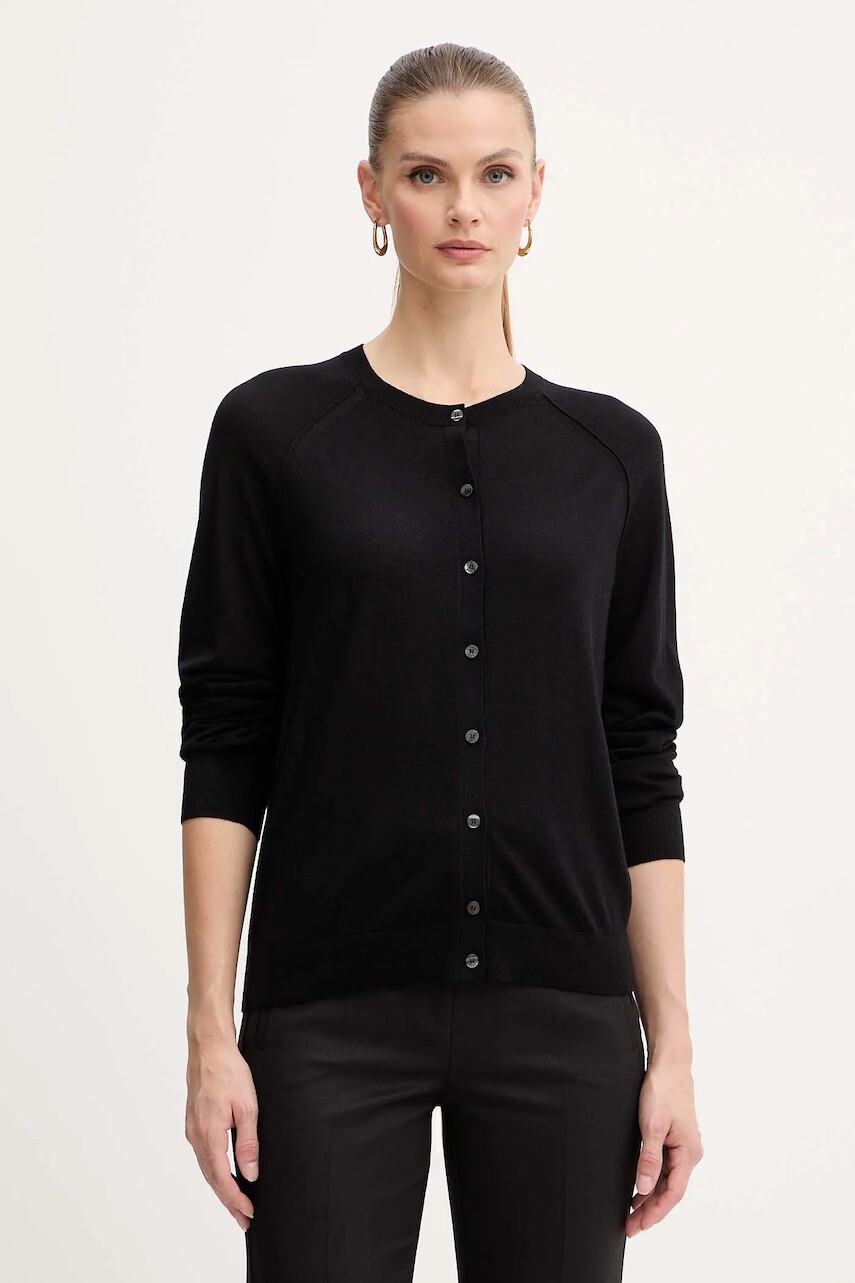 Vlnený kardigán BOSS čierna farba, ľahké, 50545031