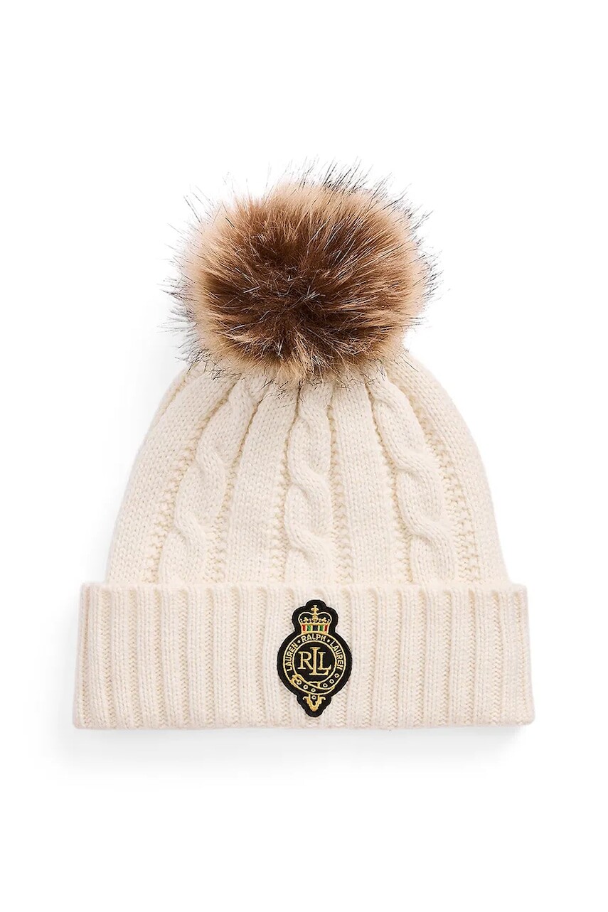 Čiapka s prímesou vlny Lauren Ralph Lauren béžová farba, 454P04455