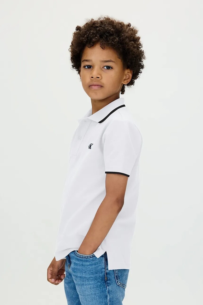 Detské polo tričko Calvin Klein Jeans biela farba, jednofarebná, IB0IB02230