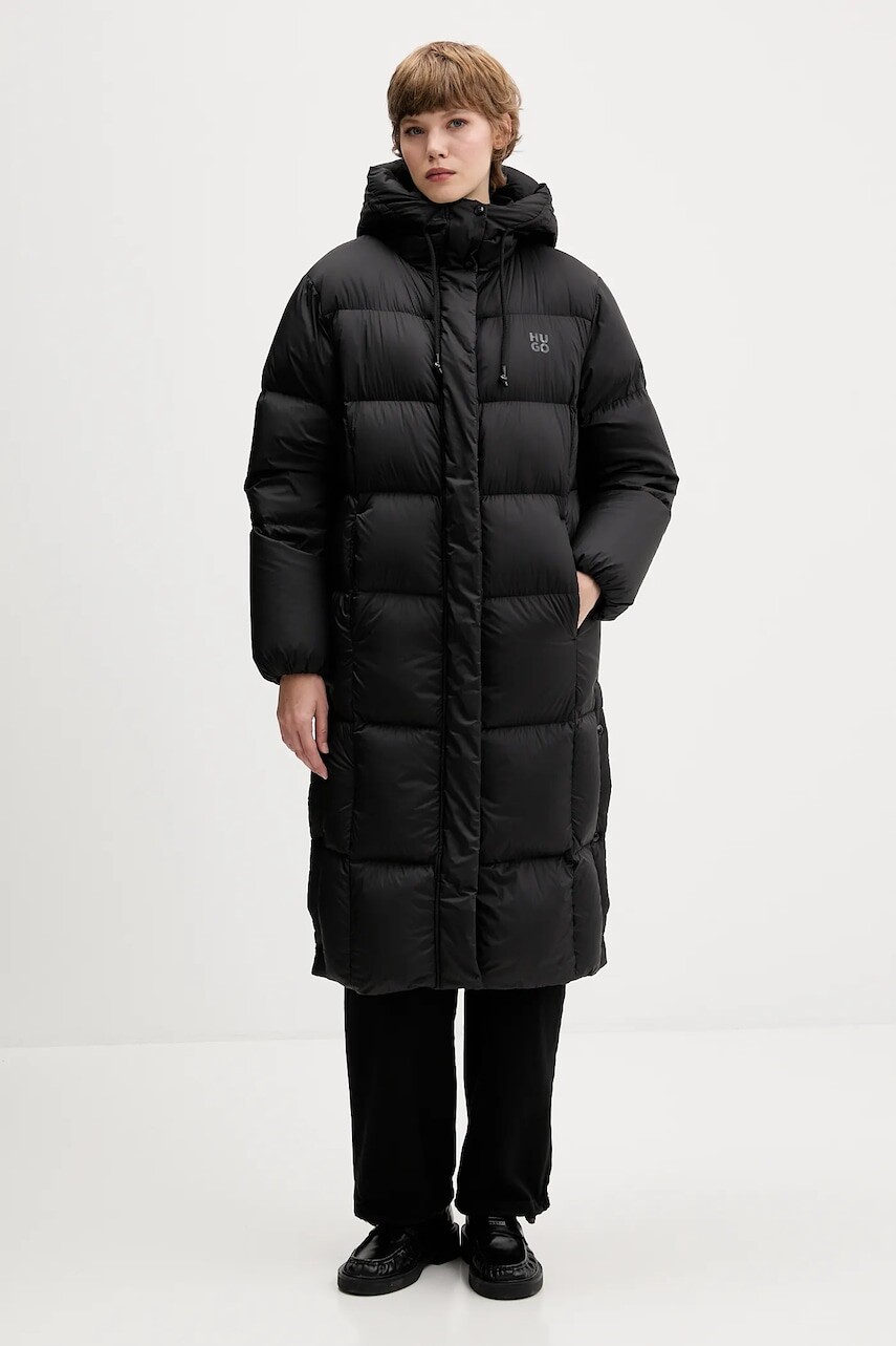 Páperová bunda HUGO čierna farba, zimná, oversize, 50546355