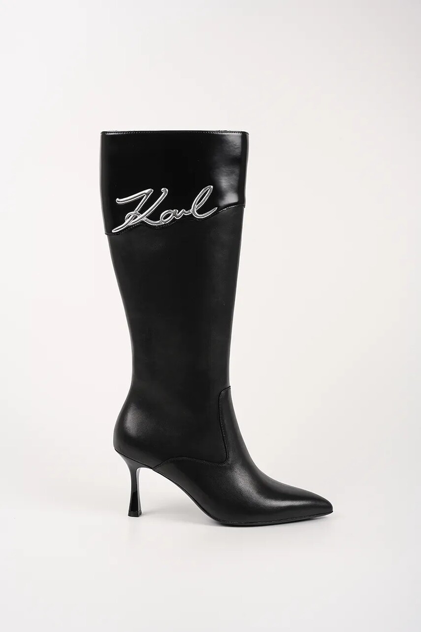 Vysoké čižmy Karl Lagerfeld SIENNA čierna farba, na vysokom podpätku, KL32775