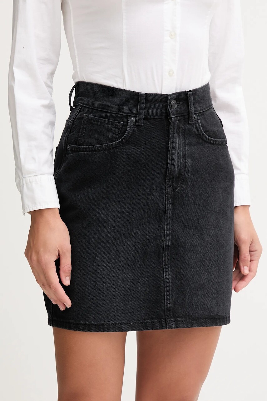 Rifľová sukňa Pepe Jeans čierna farba, mini, puzdrová, PL90112449F0