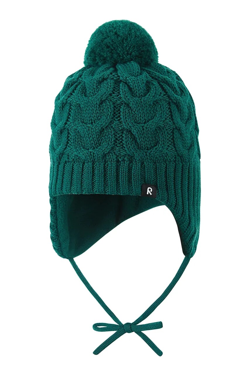 Detská čiapka s prímesou vlny Reima Paljakka zelená farba, 5300035C