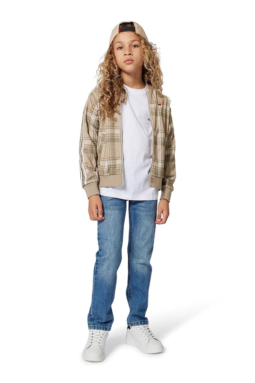 Detská mikina HUGO béžová farba, vzorovaná, G00457
