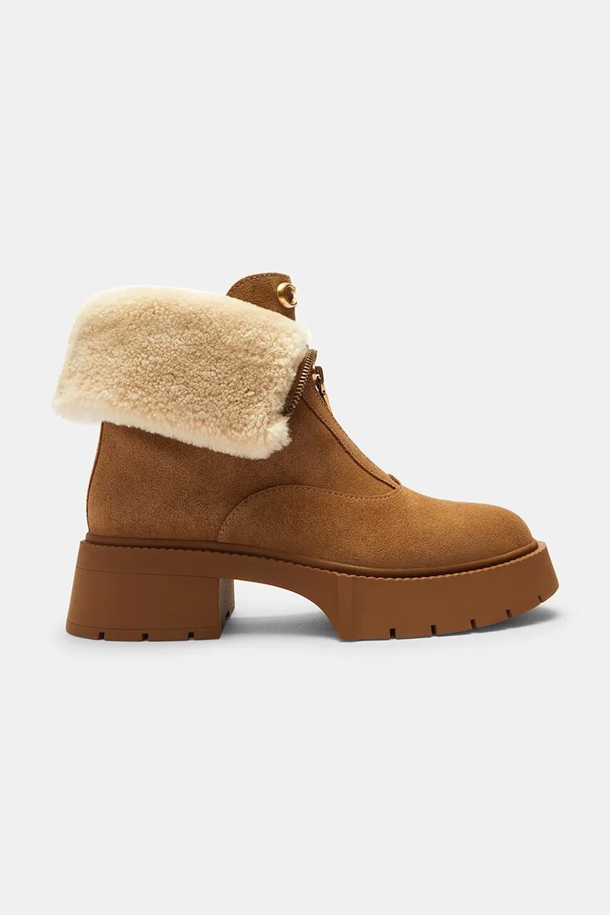 Členkové topánky Coach Leah Platform hnedá farba, na podpätku, jemne zateplené, CCH85