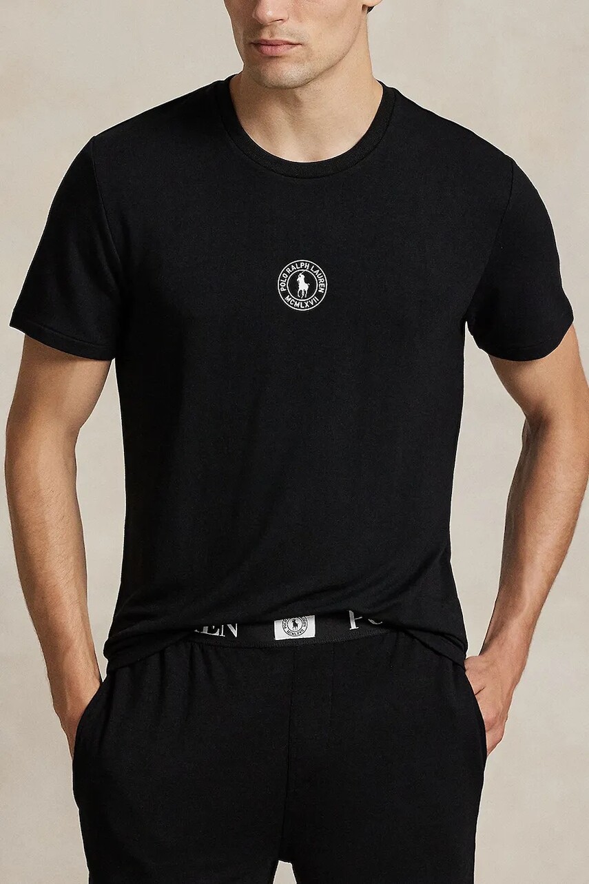 Bavlnené pyžamové tričko Polo Ralph Lauren čierna farba, jednofarebné, 714P01951