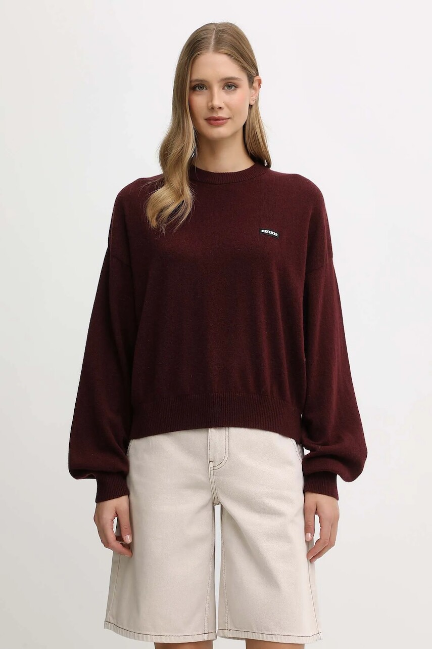 Vlnený sveter Rotate bordová farba, ľahký, 1147522734