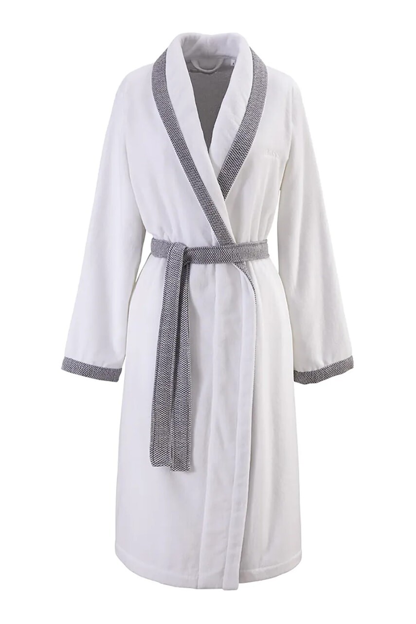 Bavlnený župan BOSS LORD W Greige M šedá farba