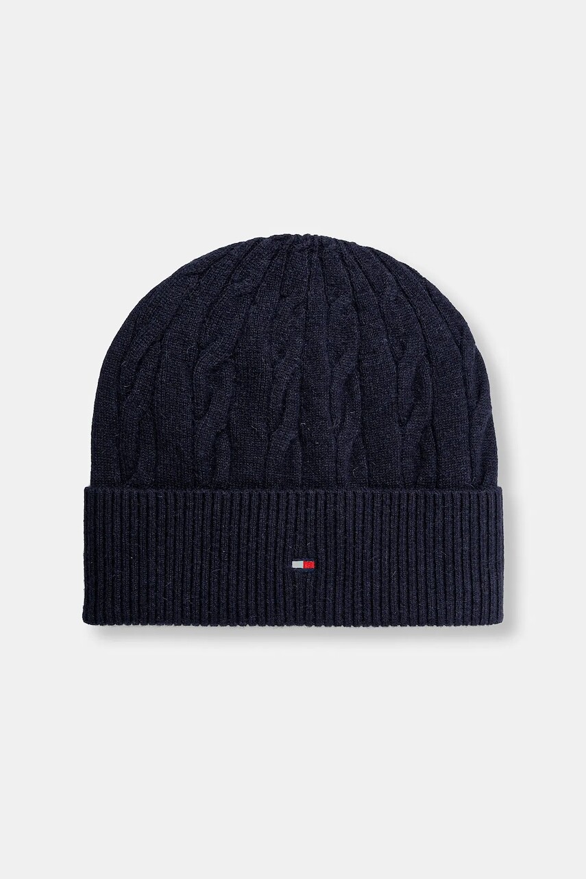 Čiapka s prímesou vlny Tommy Hilfiger tmavomodrá farba, AM0AM13588