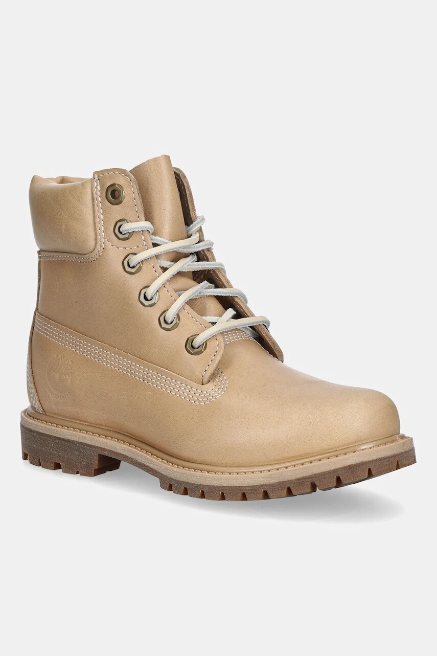 Kožené workery Timberland Premium 6 Inch Lace Up Waterproof béžová farba, na plochom podpätku, TB0A2HR8EN21
