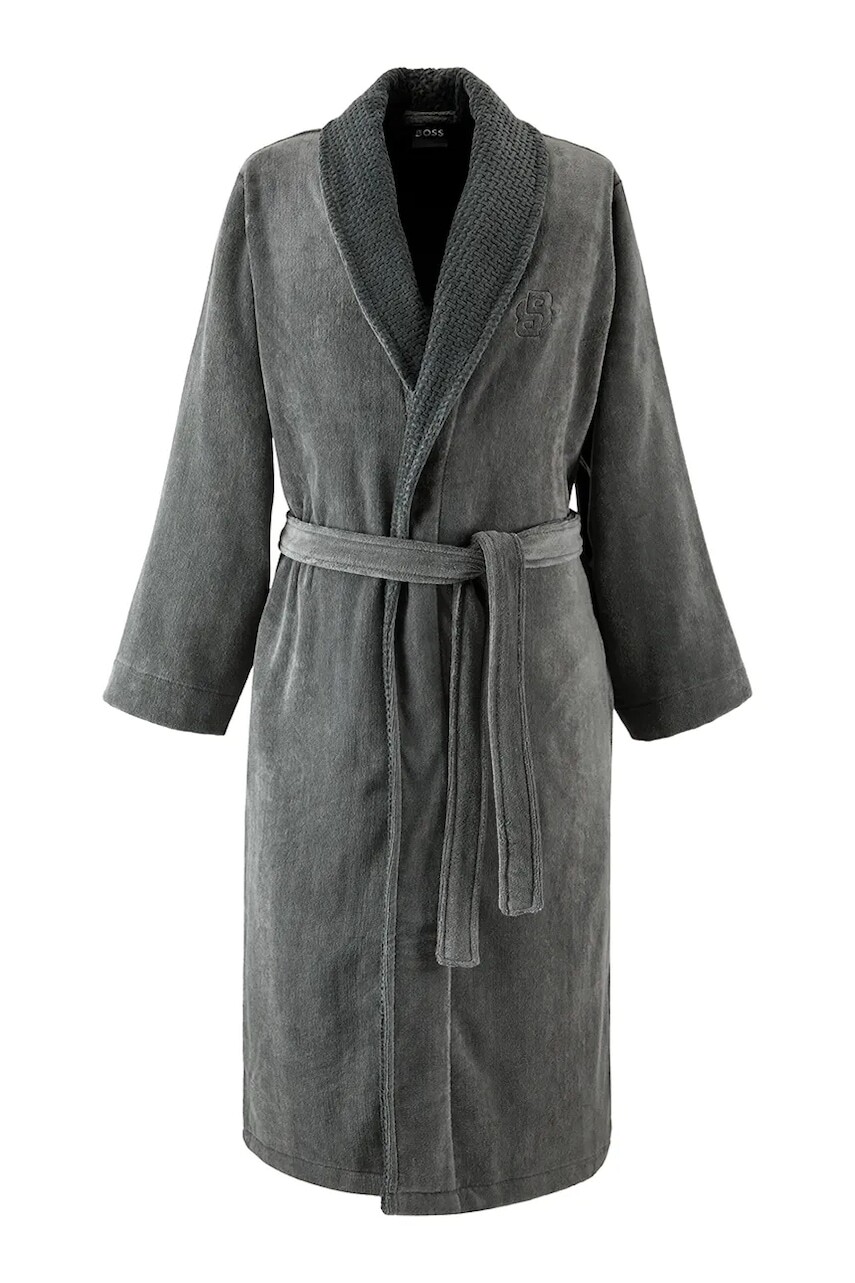 Bavlnený župan BOSS DOUBLEB Charcoal L čierna farba