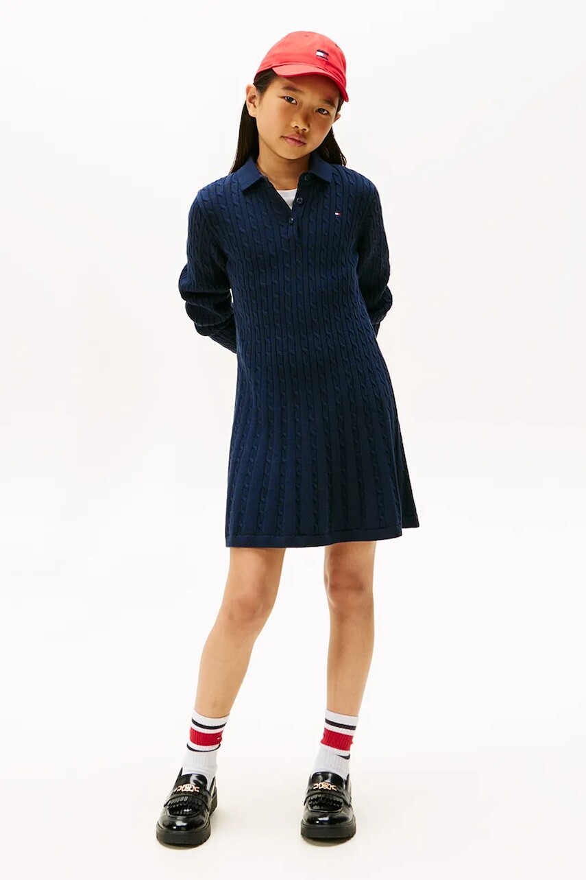 Dievčenské bavlnené šaty Tommy Hilfiger tmavomodrá farba, mini, áčkový strih, KG0KG08789