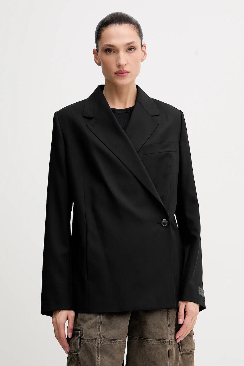 Vlnené sako Kenzo čierna farba, jednoradové, jednofarebné, FF52VE2589RA.99