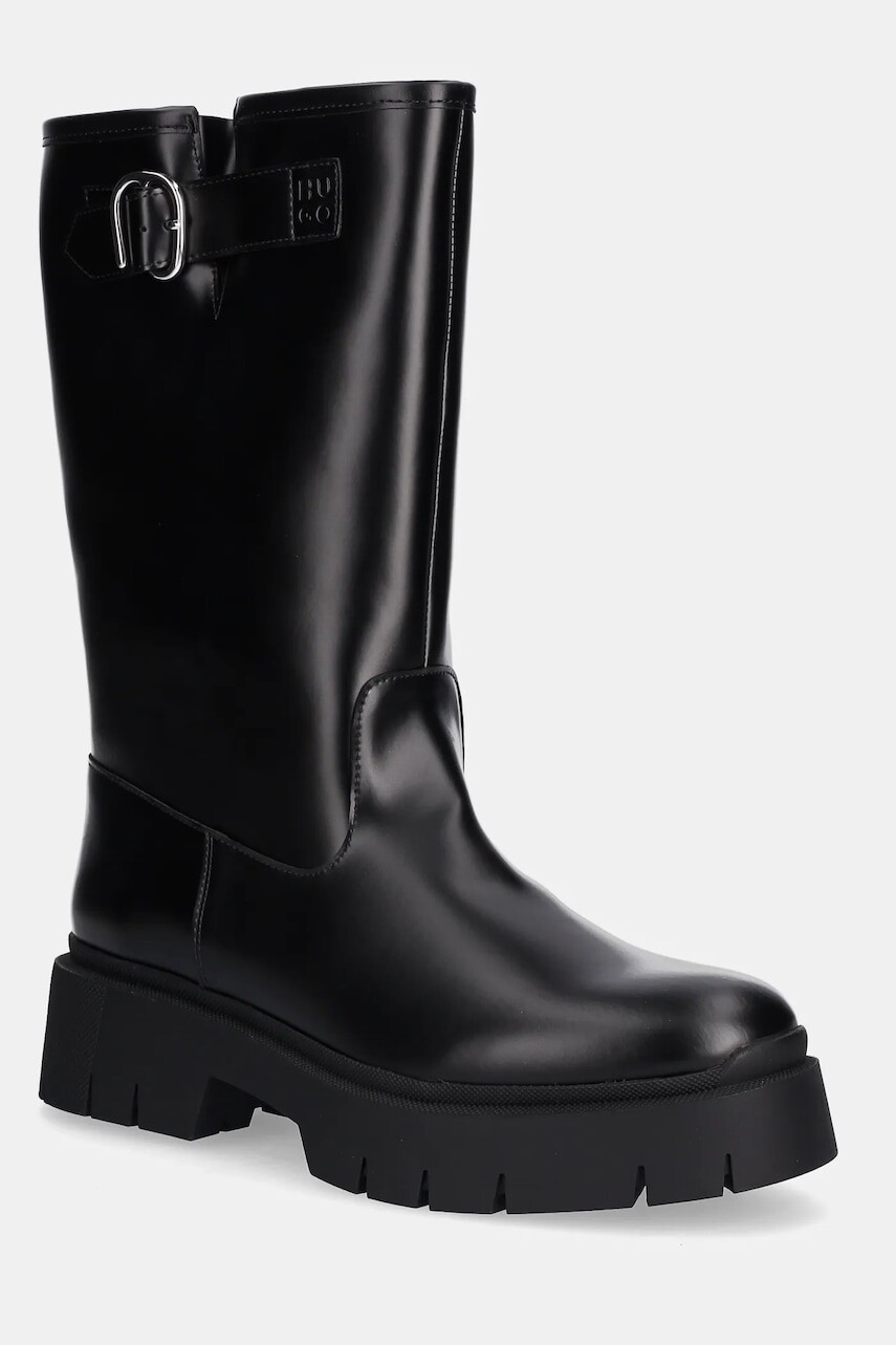 Čižmy HUGO Kris čierna farba, na plochom podpätku, 50552735