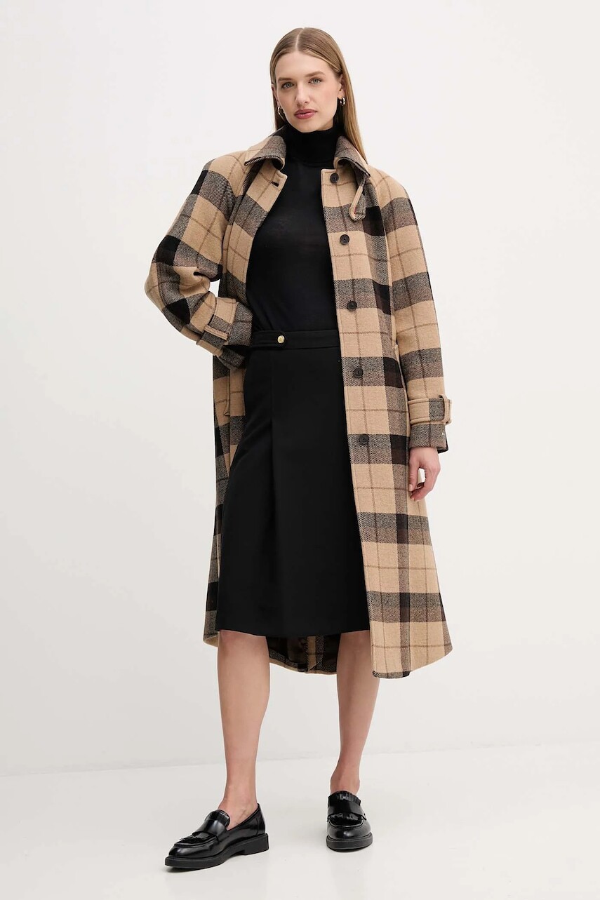 Kabát s prímesou vlny Tommy Hilfiger béžová farba, WW0WW46870