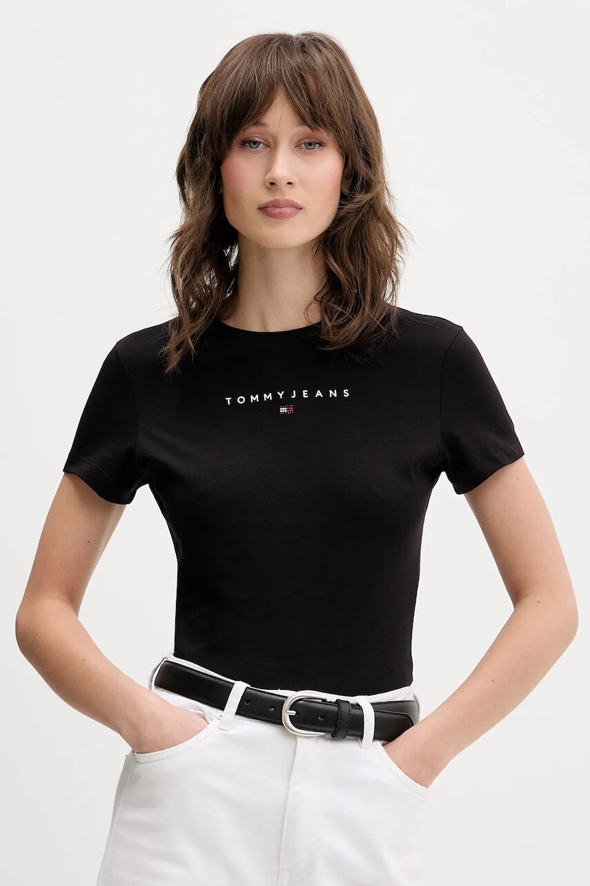 Bavlnené tričko Tommy Jeans dámske, čierna farba, DW0DW21550