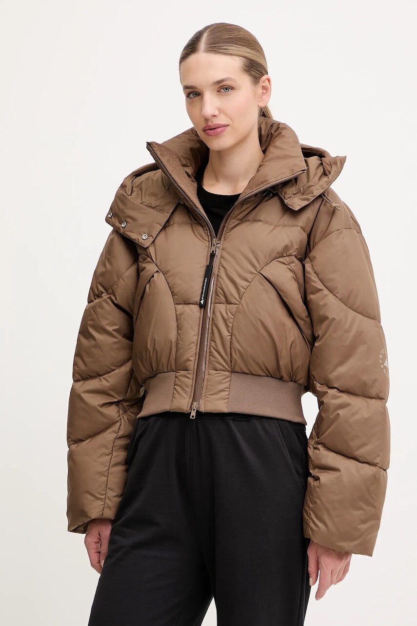 Bunda adidas by Stella McCartney ASMC Crop hnedá farba, zimná, JM3652