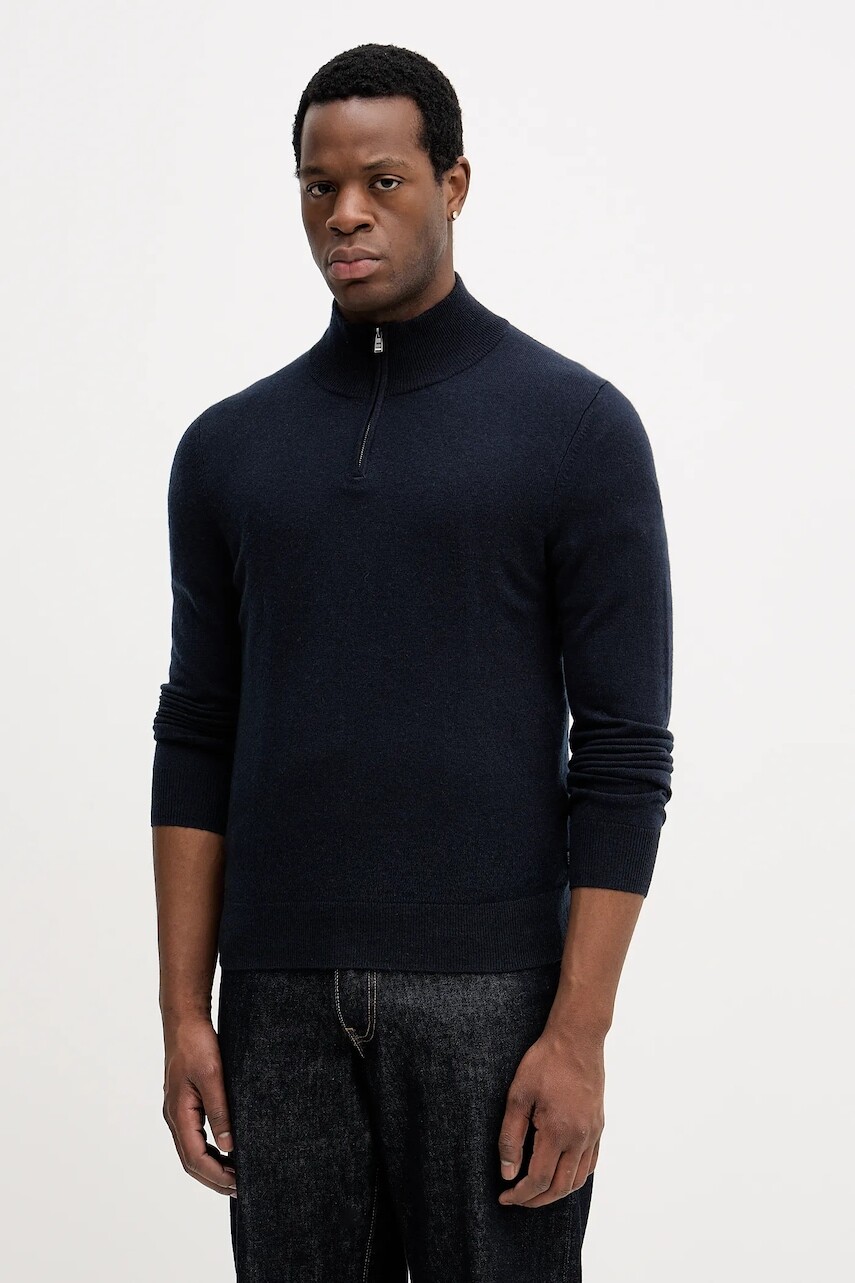 Vlnený sveter BOSS tmavomodrá farba, ľahký, 50549984