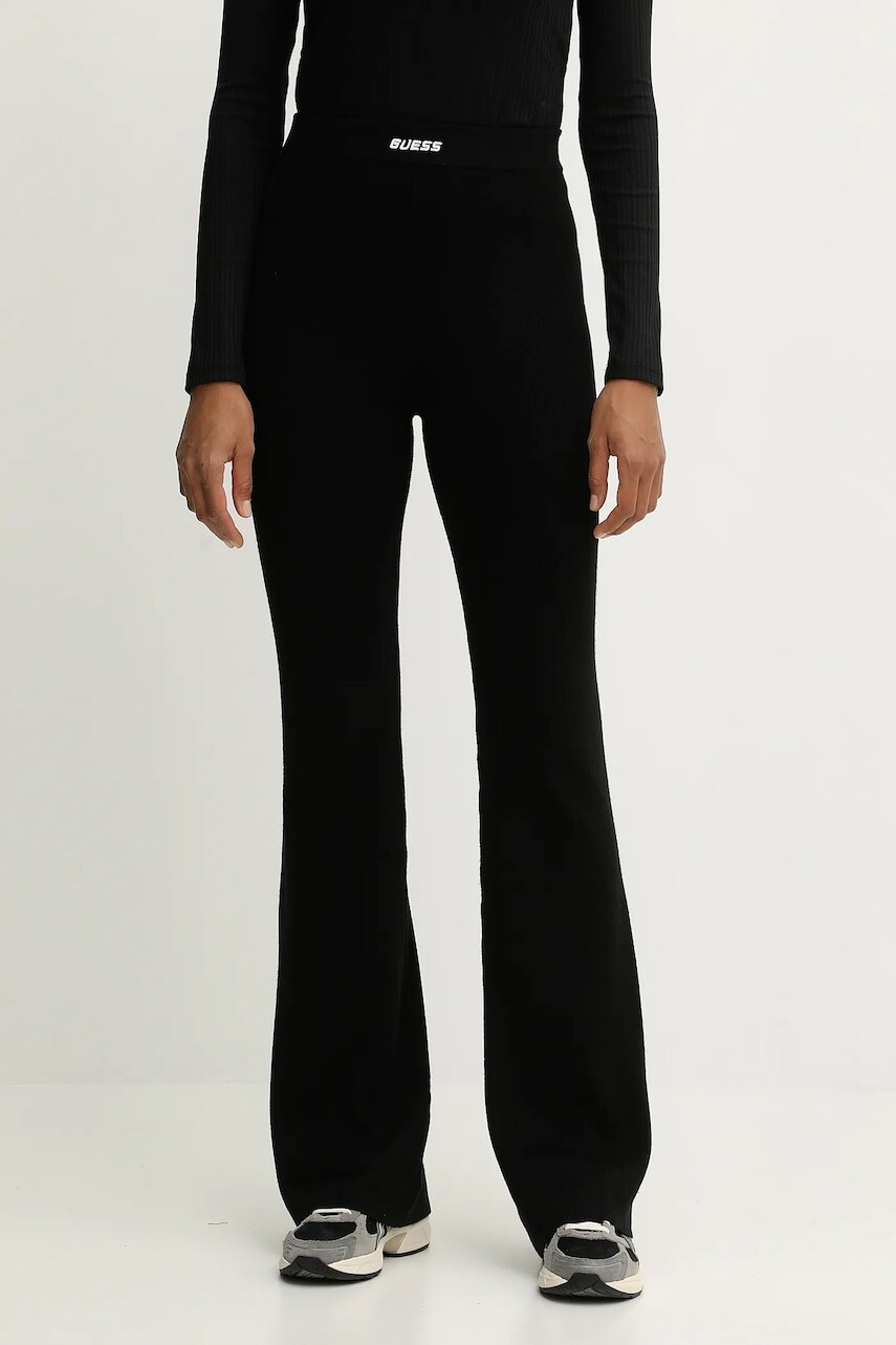 Nohavice s prímesou vlny Guess FLAMINIA čierna farba, zvony, vysoký pás, V5BB08 Z3JD2
