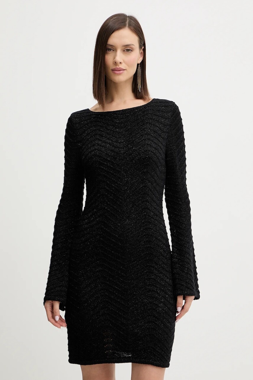 Šaty Guess CHEVRON čierna farba, mini, rovný strih, W5BK83 Z0192