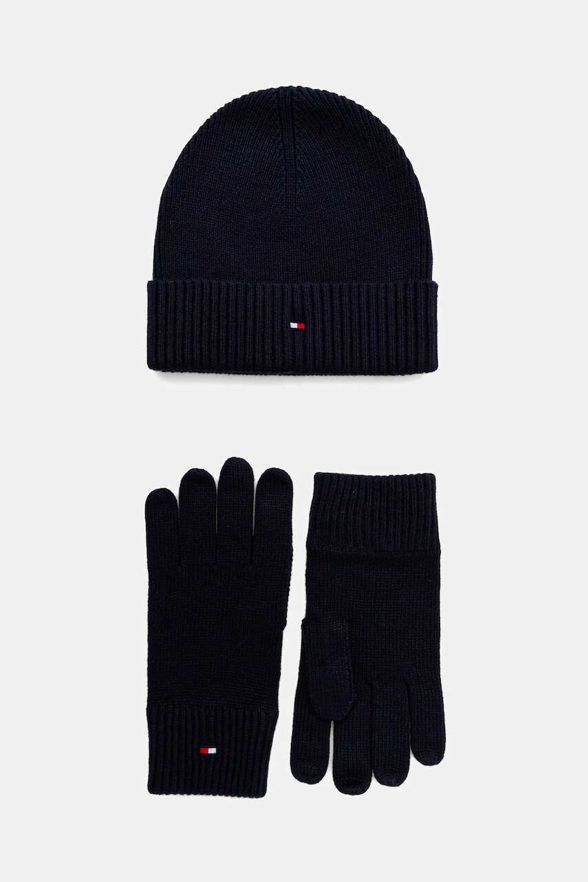 Čiapka a rukavice s prímesou kašmíru Tommy Hilfiger 2-pak tmavomodrá farba, AM0AM13806